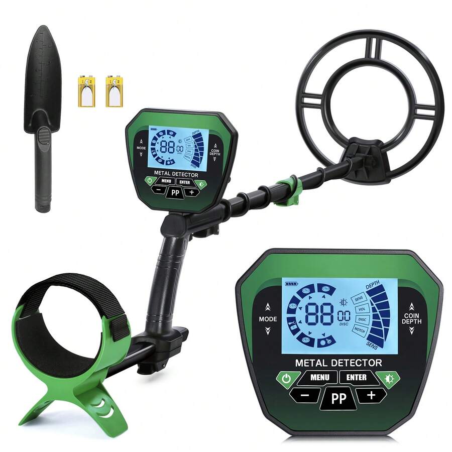 Professional Metal Detector For Adults With Waterproof Coil, 4 Detection Modes, Clear Lens Identification, LCD Screen, Adjustable Lever - Green - View 1