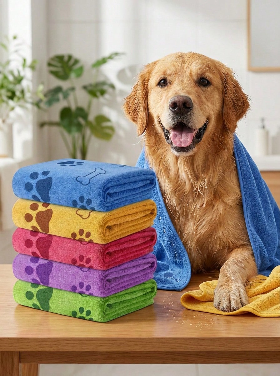 PETSIN 2 件/1 件柔软吸水宠物毛巾，19.68 英寸 * 39.37 英寸，适用于中型犬，速干洗漱用品，带爪印设计