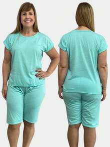 Kit 2 Pijama Pescador Conjunto Feminino de Dormir  Manga Curta Malha até o Joelho Capri Linha Noite - Estampas Variadas - Visão 10