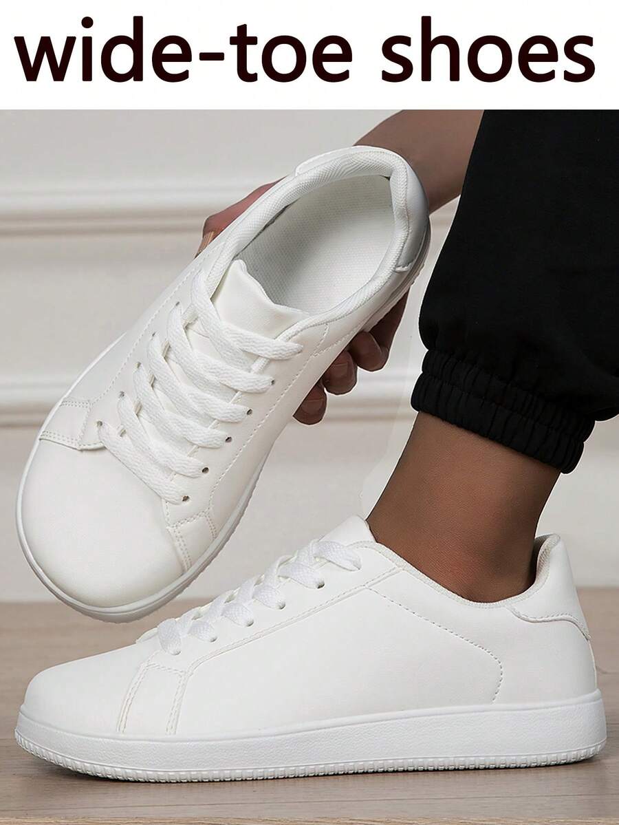 2026新款男士宽头鞋、男士宽头运动鞋、男士时尚帅气休闲鞋、系带男鞋、滑板鞋、男士板鞋、个性街头男鞋 - 白色 - 查看 1