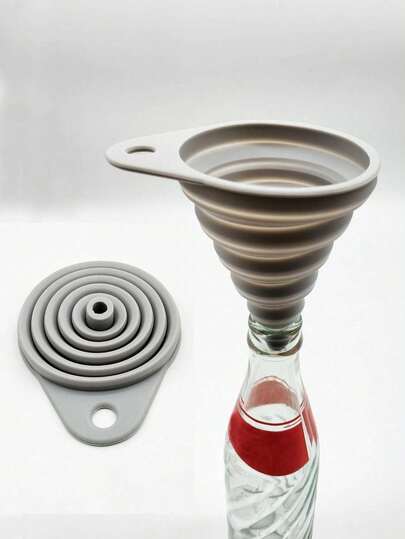 1pc Gray Minimalist Foldable Silicone Funnel, Suitable For Kitchen