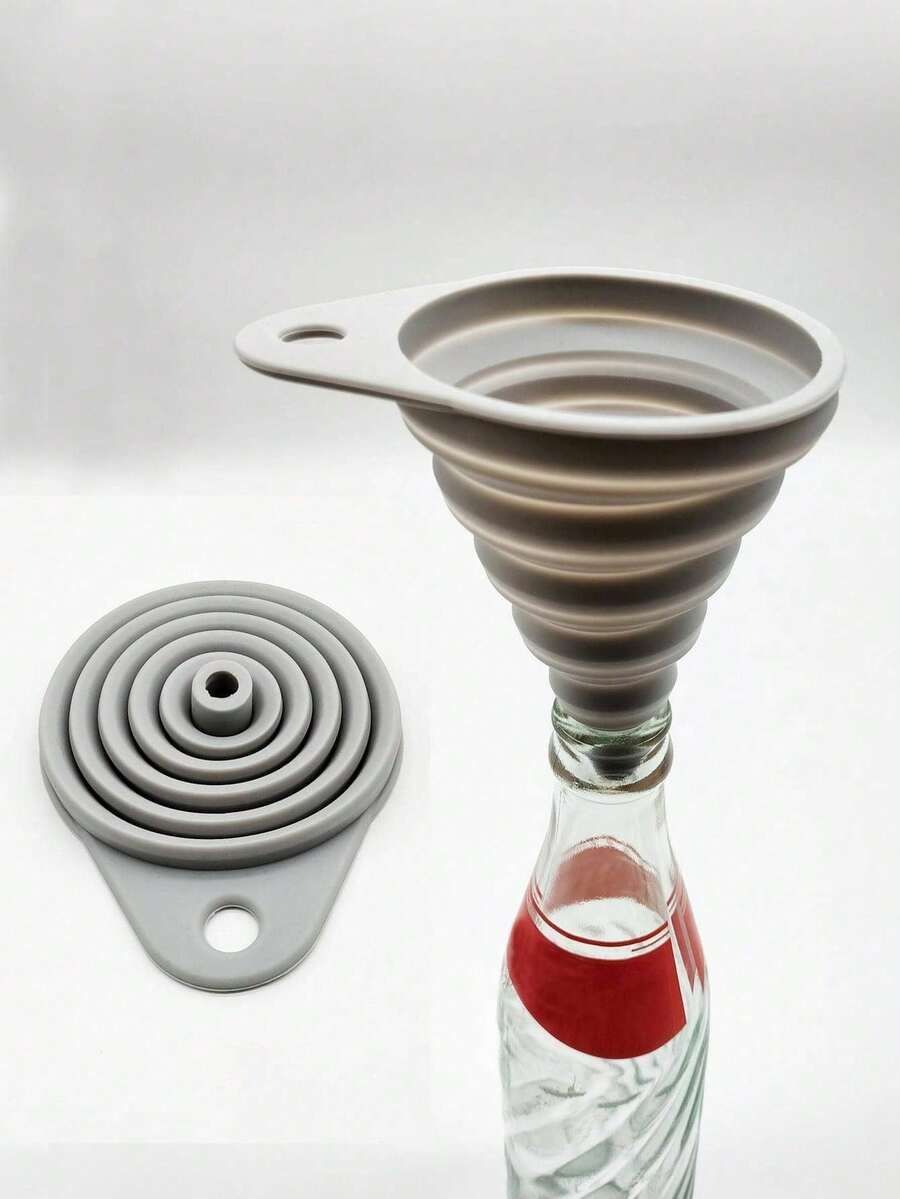 1pc Gray Minimalist Foldable Silicone Funnel, Suitable For Kitchen - View 1
