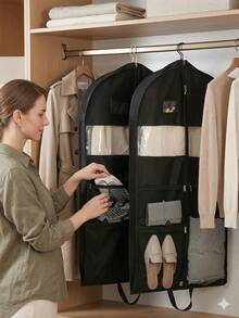 手风琴式折叠衣物袋，适用于衣物、衬衫、夹克、外套、连衣裙，加厚挂袋，大网袋，防尘罩，加厚无纺布羽绒服收纳袋，衣柜连衣裙防尘挂袋，旅行活动及派对用品 - 彩色 - 查看 8