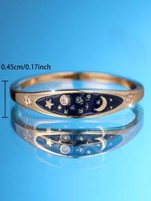 1 chiếc nhẫn kiểu dáng tối giản hình ngôi sao và mặt trăng, mạ vàng sâm panh - Món quà sang trọng cho Ngày của Mẹ, thích hợp cho tiệc tùng, đeo hàng ngày và làm quà tặng, phù hợp mọi mùa. - vàng sâm panh - Xem 4