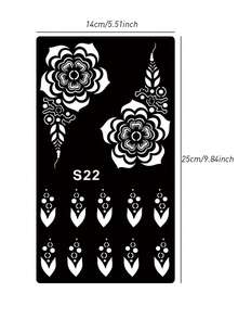 Hana Hand-Drawn Hollow Floral Tattoo Stencil - Sexy Floral Pattern, Suitable For Hands, DIY Painting, Ink, Reusable Mandala Design Template Stickers, Suitable For Women Body Party Makeup - Black - View 8