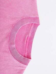 BOTANICBEAT 1PC Worn-Out Washed Men's Short-Sleeved Shirt, Featuring A Pink Meteor Flame Human Face Silhouette Pattern In Letters On A Double-Sided Print, Retro Casual Loose Men's T-Shirt, Comfortable And Versatile Men's Clothing Summer Tops Men Shirts - Màu Hồng Tươi - Xem 6