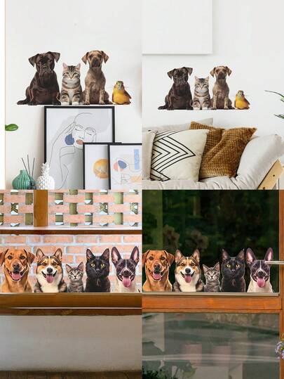 1片可爱猫狗卧室客厅门贴，家居装饰墙贴，三秒快速粘贴，无痕移除