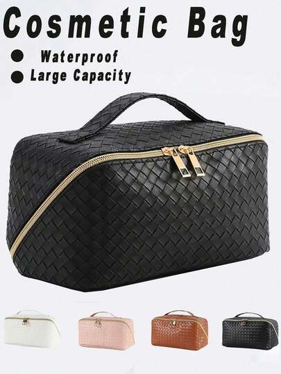 1 pieza Bolsa de cosméticos portátil de piel sintética de PU, adecuada para almacenar maquillaje, cuidado de la piel, perfume, joyas, collares, anillos, excelente para regalos de Navidad y Halloween