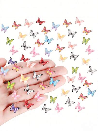 100pcs/50pcs/10pcs Mixed Color Mini Crystal Butterflies - Cute DIY Decor Accessories, Desktop Decor Collection Set, Ideal For Wedding Party Decoration And Gift Box Filler, Colorful Lovely Mini Beautiful Cartoon Flat Bottom Crystal Butterfly DIY Craft Jewelry Making Supplies, Summer School