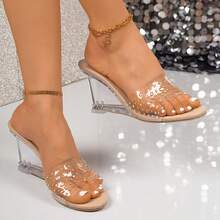 Giày sandal đế xuồng trong suốt thời trang, sandal cao gót tối giản, thanh lịch, gợi cảm, dễ mang, phù hợp cho nữ. - Màu be - Xem 1
