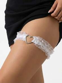 歐美龐克哥德風配件，蕾絲飾邊心形彈性吊襪帶，性感腿部束帶腿環，適合新娘、夏季、珠寶、節慶、配件 - 白色 - 查看 12