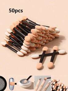 50pcs Double-Ended Sponge Magic Wands Gradient Nail Brushes, Finger Clips, Diamond Brushes, Disposable Double-Headed Eyeshadow Brushes, Eye Makeup Tools, Nail Art Tools - Multicolor - View 9