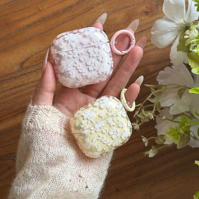 Flower Minimalist Semi-Transparent Pink, Yellow And White Floral Hanging Earphone Case Compatible With AirPods Pro 3, New Pro 2, Cute Apple 4 Minimalist 3 Personalized 1/2 Generation Earphone Case For Women