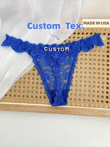 Customized Lace Thongs With English Names, Bold Women's Low Waisted Underwear Thongs, Alphanumeric Underwear, Providing Personalized Gifts For Women - Blue - View 1