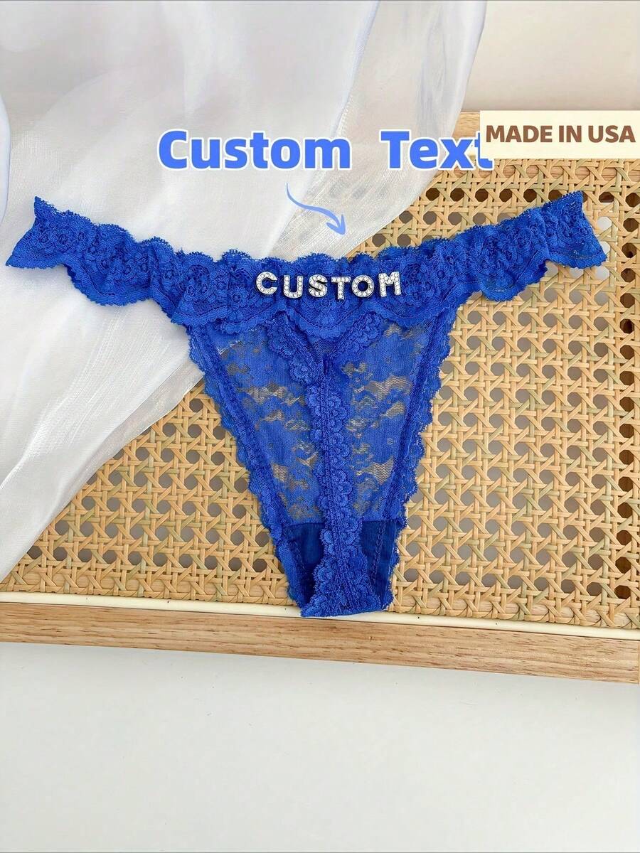 Customized Lace Thongs With English Names, Bold Women's Low Waisted Underwear Thongs, Alphanumeric Underwear, Providing Personalized Gifts For Women - Blue - View 1