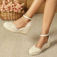Breathable Slip-On Wedge Sandals With Fashionable Rope Accent, Comfortable And Lightweight - Beige - View 6