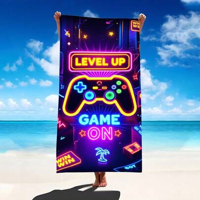 1pc Gaming Controller Design Beach Towel, Super Absorbent & Quick Dry Oversized Beach Blanket, Suitable For Travel, Swimming Pool, Diving, Surfing, Yoga, Camping, Available In Multiple Sizes, Beach Accessories