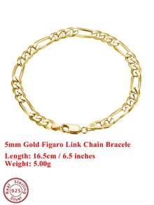 ORSA JEWELS 1 Piece 925 Sterling Silver 14k Gold, 18k Gold 5mm Figaro Chain Bracelet Basic Hand Chain Simple Jewelry For Women, Men Birthdays Celebration And Wedding Party Banquet Gift Low Allergy And Fade Resistant - Multicolor - View 11