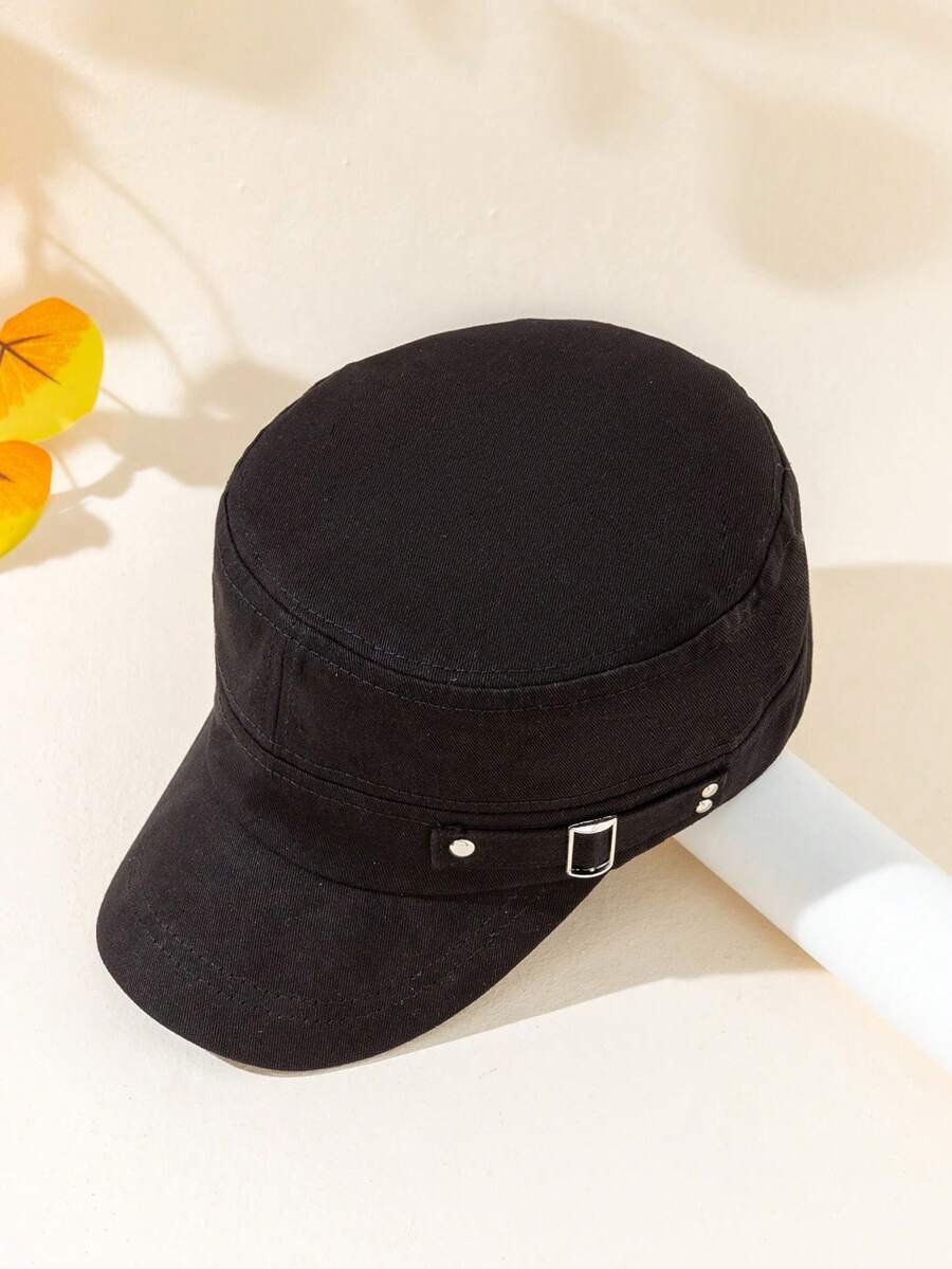 1pc Unisex Solid Color Iron Buckle Visor Hat, Fashionable Casual Flat-Top Baseball Cap Suitable For Outdoor, Hiking, Daily Commute,Summer,Beach,Holiday - Multicolor - View 1