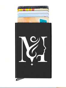 1pc Personalized Laser Engraved 26 Letter Name Card Holder, Aluminum Credit Card Case, Anti-Magnetic RFID Wallet With Auto Pop-Up Card Slot - Black - View 22