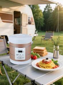 Olla arrocera mini para coche de 12V/24V, olla eléctrica para sopa y gachas de 1.6L para coche y camión, vaporera de alimentos, calentador, caja de almuerzo de calentamiento rápido - Dorado - Ver 6