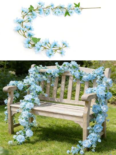 Dây hoa cúc nhân tạo màu xanh nhạt, vòng hoa mùa xuân tổng hợp được làm từ hoa nhân tạo chất lượng cao và dây leo mềm mại. Cánh hoa tinh tế và màu sắc tươi tắn. Thích hợp cho tiệc cưới, trang trí nhà cửa, có thể treo trên tường phòng khách, quấn quanh lan can ban công, đặt trên bàn ăn và trang trí cho nhiều bữa tiệc ngày lễ khác nhau.