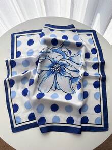 1 Stück quadratisches Tuch, Satin bedrucktes Stirnband für Damen, Kopftuch, modischer Damen Halstuch, Schal, Tuch, Strand, Urlaub - Blau - Übersicht 2