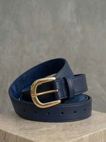 Women's Belt Set With GABI Gold Metallic Buckle In Minimalist Faux Leather - Hitam/Krem/Biru - View 2