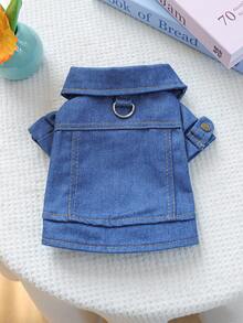 PETCIRCLE 1件宠物衣服 狗狗外套 小型犬套装 防污耐用 四脚外套 - 纯藏蓝色 - 藍色 - 查看 6