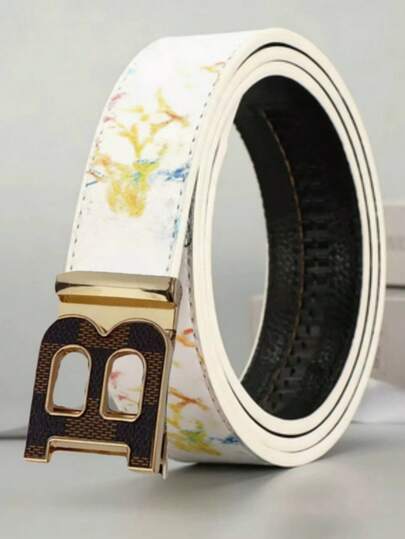 经典格纹 B 字首字母合金扣男士皮带，设计师款奢华商务休闲男士皮带，适合所有季节