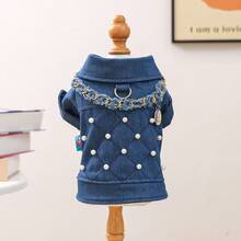 PETCIRCLE 1pc Pet Clothes, Dog Clothes For Small Dogs, Two-Leg Embroidered Dog Jacket, Dirt-Resistant Durable Dog Apparel - Pearl Chain Coat - Blue - View 11