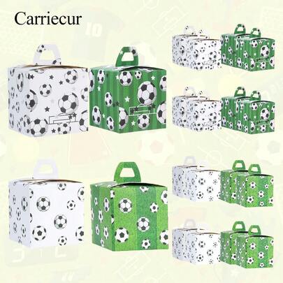 CARRIECUR Cajas de regalo con asas con diseño de balón de fútbol, cajas de regalo con temática de fútbol para fiestas de cumpleaños deportivas, ver partidos de la Copa Mundial, banquetes de equipos, días deportivos, campamentos de fútbol, campeonatos de equipos, regalos de agradecimiento para amantes del fútbol y suministros para fiestas de fans de fútbol