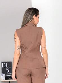 New Tailored Set Consisting Of Vest And Wide-Leg Trousers C6608 - Mocha Brown - View 6