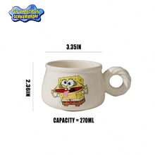 SpongeBob SquarePants 饼干柄陶瓷咖啡杯，尼克儿童频道官方授权收藏品，趣味新奇茶杯，印有卡通人物名称，男女儿童粉丝生日圣诞礼物，比基尼海滩纪念品，可放入洗碗机和微波炉，防褪色印刷，适合盛装早晨咖啡或热巧克力 - 彩色 - 查看 9