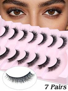 7 Pairs C-Curl Cat Eye Lashes, 12mm Length, Natural & Thick Synthetic Eyelashes - View 1