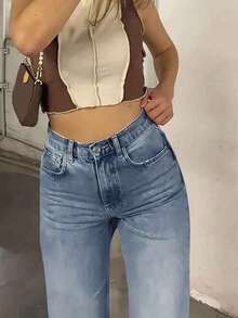 Teen Girls' High Waist Casual Versatile Simple Style Blue Jeans - Baby Blue - View 4