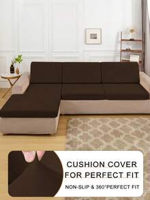 1pc Solid Color High Elastic Milk Silk Sofa Cushion Cover, Dust-Proof Removable Machine Washable Sofa Decorative Cover, Suitable For Living Room Polyester Sofa Cushion Cover, Backrest Cover, Black, Light Gray, Light Mocha - Dark Brown - View 5