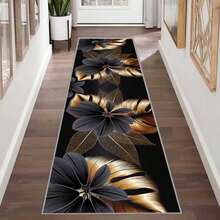 1pc 800g Crystal Velvet 0.8cm Thick, Black & White Background Golden Pattern Long Mat, Luxury Polyester Mat, Non-Slip Door Mat, Lightweight, Suitable For Bedroom, Porch And Indoor Space, Machine Washable, Runner Mat - 10 - View 4
