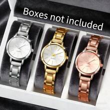 3pcs Women's 3-Tone Quartz Watches Set, Silver/Gold/Rose Gold, Minimalist Numeric Dial Metal Strap, Versatile - Multicolor - View 1