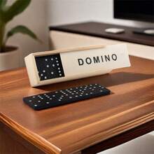 28pcs Black Domino Tiles In Wooden Box, Wooden Domino Board Game Educational Toy - Black - View 4