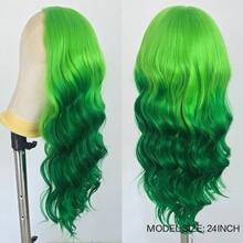 渐变绿色长卷发合成纤维假发，13x4蕾丝前假发，耐热自然发际线，适合日常佩戴和角色扮演 - 彩色 - 查看 7