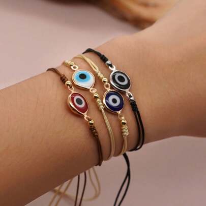 1pc Fashion Minimalist Devil's Eye Bracelet, Copper Bead Bracelet, Adjustable Personalized Devil Eye Bracelet, Colorful Woven Bracelet, Adjustable Woven Bracelet, Lucky Bracelet, Beach Gift, Couple Bracelet, Sister Bracelet, Valentine's Day Gift, Christmas Gift, Anniversary Gift