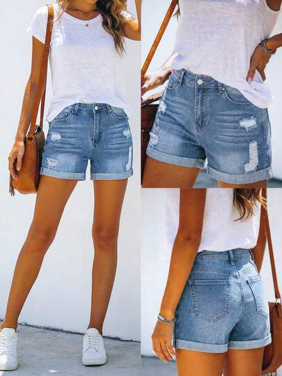 Short en jean décontracté pour femmes d'été, short en jean délavé bleu clair, tissu extensible pour le confort, 54% coton matériau doux, short en jean élégant décontracté, convient pour les concerts, les festivals de musique, les sorties décontractées, style Y2K