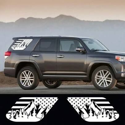2 Miếng Dán Trang Trí Cửa Sổ Bên Hông Xe Hình Cờ Mỹ, Rừng Sâu, Dành Cho Xe 4RUNNER, Phụ Kiện Ngoại Thất Xe Hơi.