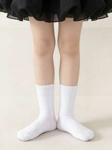 10 Pairs Kids & Youth Student Socks, Daily Casual Socks, Soccer Sports Mid-Calf Socks - White - View 2