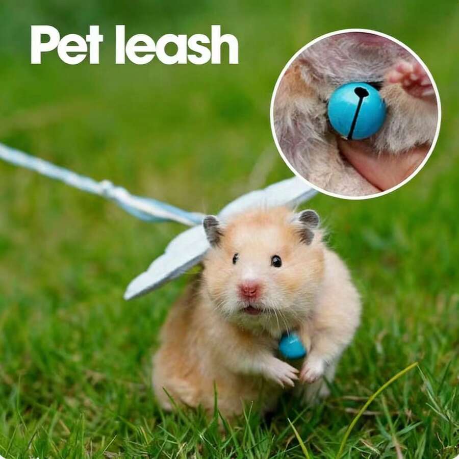 带可爱翅膀和铃铛的仓鼠/兔子牵引绳，防走失户外宠物散步背带 - 彩色 - 查看 1