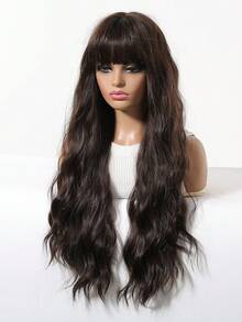 Black Brown Wigs For Women Long Black Brown 28inch Wavy Wigs With Bangs Cosplay Party Daily Wig Synthetic Fake Hair High Temperature Wig Synthetic Hair Wig High Temperature Hair For Women Holiday Daily Fashion Style Synthetic Hair Wig For Halloween And Christmas - 黑棕色 - 查看 6