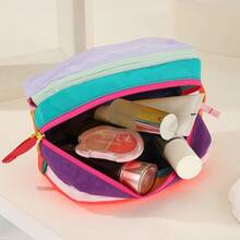 Personalized Colorblock Multi-Layer Makeup Bag Large Capacity Travel Toiletry Organizer Lightweight Portable Cosmetic Storage Pouch With Handle - Multicolor - View 6