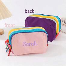Personalized Colorblock Multi-Layer Makeup Bag Large Capacity Travel Toiletry Organizer Lightweight Portable Cosmetic Storage Pouch With Handle - Multicolor - View 12