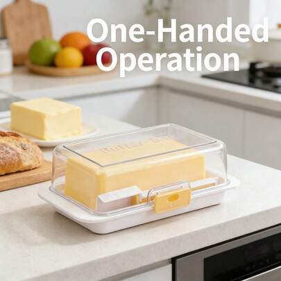 Butter Dish With Lid, For Countertop And Refrigerator Door Shelves, Sealed Butter Keeper With Precision Spoon, Plastic Butter Tray Container For West Coast/East Coast Butter,